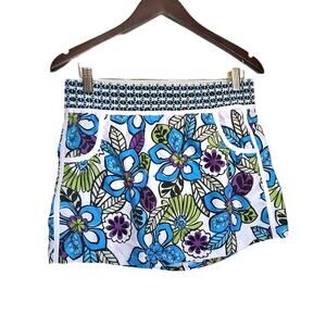 Athleta Floral Mini Skirt Womens S Blue Green Smocked Swim Athleisure Tropical